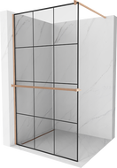 Mexen Kioto+ paroi de douche avec étagère Walk-in 110 x 200 cm, grille noire, cuivre brossé - 800-110-121-65-77