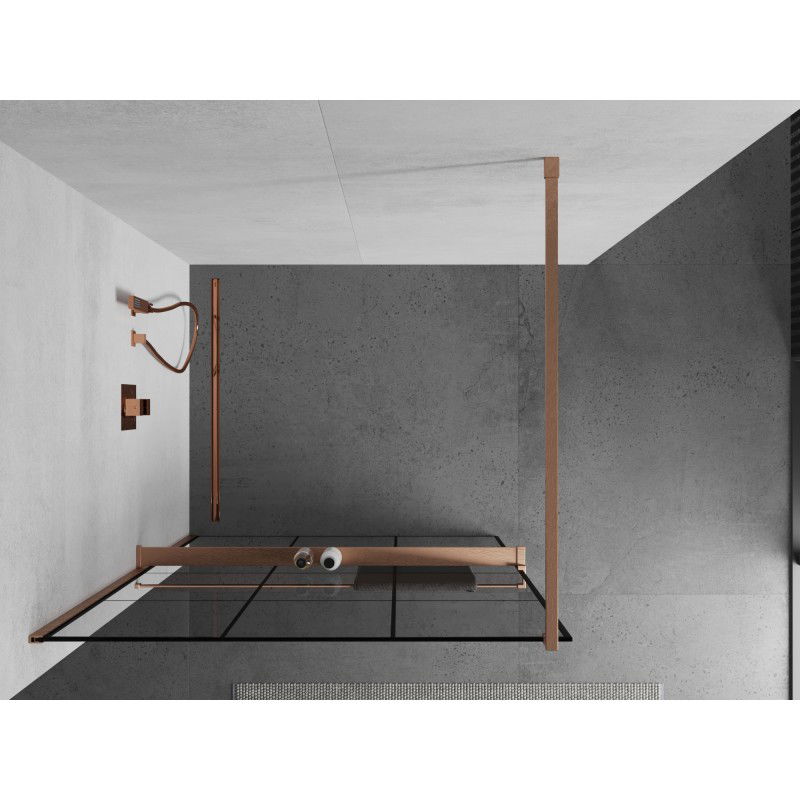 Mexen Kioto+ paroi de douche avec étagère Walk-in 110 x 200 cm, grille noire, cuivre brossé - 800-110-121-65-77