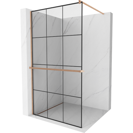 Mexen Kioto+ panneau de douche avec étagère Walk-in 100 x 200 cm, motif noir, laiton brossé - 800-100-121-65-77
