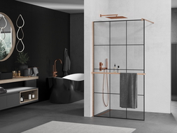 Mexen Kioto+ panneau de douche avec étagère Walk-in 100 x 200 cm, motif noir, laiton brossé - 800-100-121-65-77