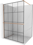 Mexen Kioto+ paroi de douche avec étagère Walk-in 140 x 200 cm, grille noire, cuivre brossé - 800-140-121-65-77