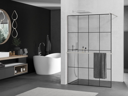 Mexen Kioto+ paroi de douche avec étagère Walk-in 140 x 200 cm, grille noire, nickel brossé - 800-140-121-97-77