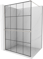Mexen Kioto+ paroi de douche avec étagère Walk-in 140 x 200 cm, grille noire, nickel brossé - 800-140-121-97-77