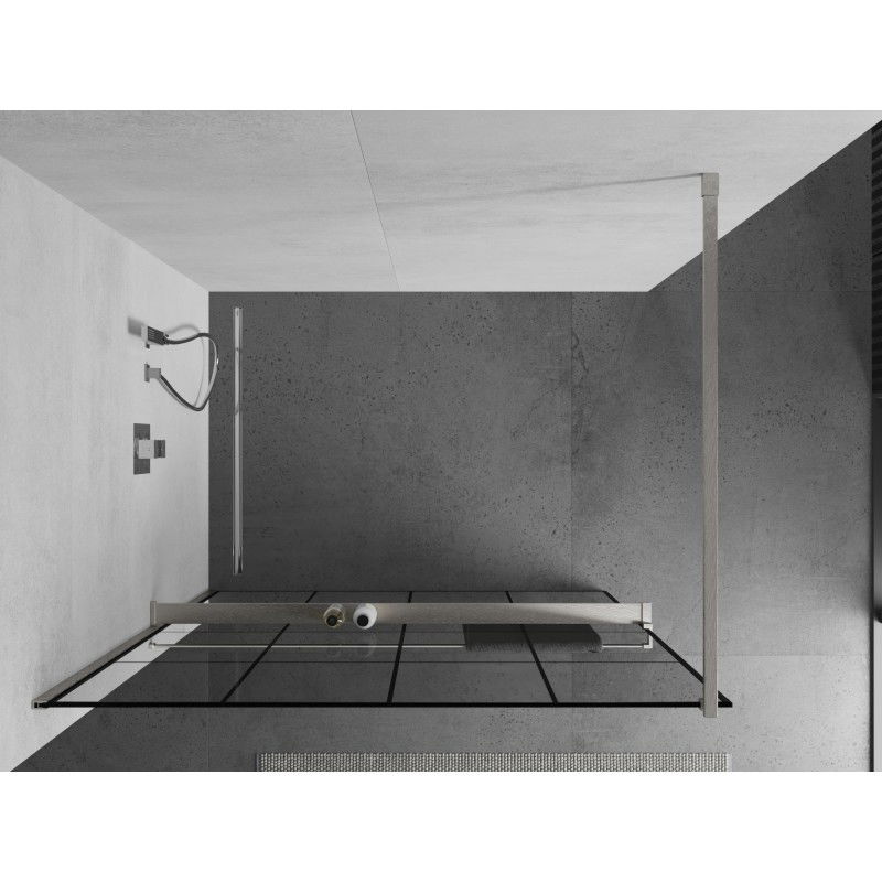 Mexen Kioto+ paroi de douche avec étagère Walk-in 130 x 200 cm, grille noire, nickel brossé - 800-130-121-97-77