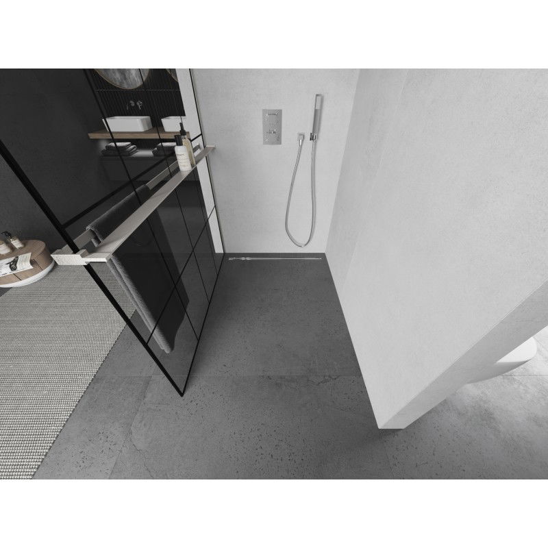 Mexen Kioto+ paroi de douche avec étagère Walk-in 130 x 200 cm, grille noire, nickel brossé - 800-130-121-97-77