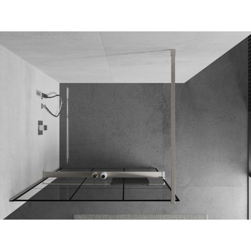 Mexen Kioto+ paroi de douche avec étagère Walk-in 110 x 200 cm, grille noire, nickel brossé - 800-110-121-97-77