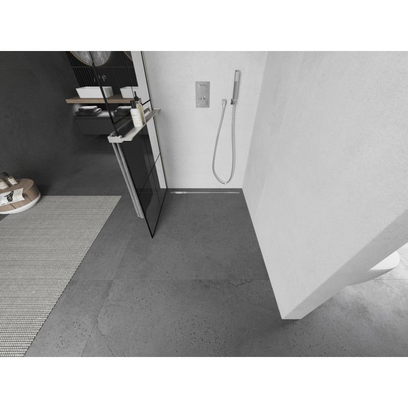 Mexen Kioto+ paroi de douche avec étagère Walk-in 90 x 200 cm, grille noire, nickel brossé - 800-090-121-97-77