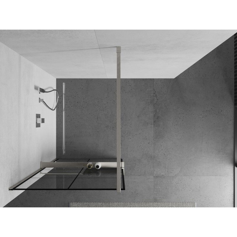Mexen Kioto+ paroi de douche avec étagère Walk-in 90 x 200 cm, grille noire, nickel brossé - 800-090-121-97-77