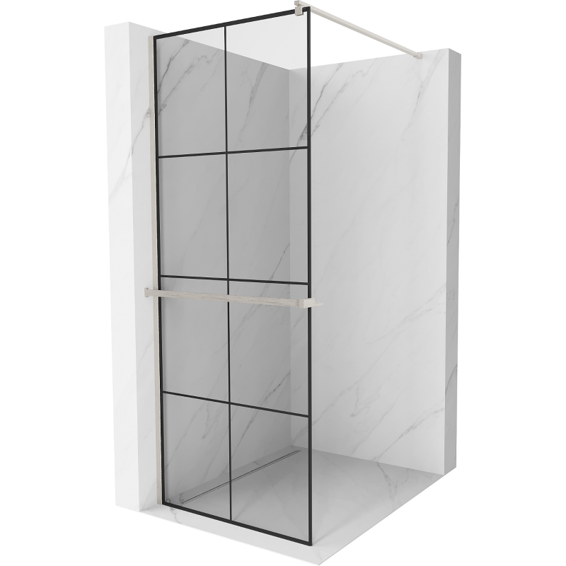 Mexen Kioto+ paroi de douche avec étagère Walk-in 80 x 200 cm, grille noire, nickel brossé - 800-080-121-97-77