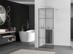 Mexen Kioto+ paroi de douche avec étagère Walk-in 80 x 200 cm, grille noire, nickel brossé - 800-080-121-97-77