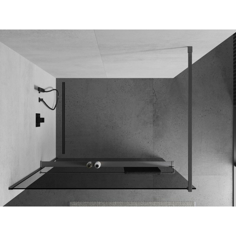 Mexen Kioto+ paroi de douche avec étagère Walk-in 140 x 200 cm, graphite, gris canon brossé - 800-140-121-66-40