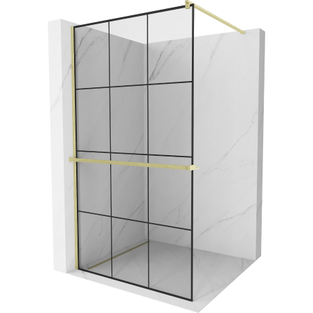 Mexen Kioto+ paroi de douche avec étagère Walk-in 110 x 200 cm, grille noire, dorée brossée - 800-110-121-55-77