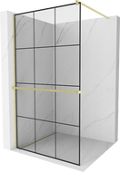 Mexen Kioto+ paroi de douche avec étagère Walk-in 120 x 200 cm, grille noire, dorée brossée - 800-120-121-55-77