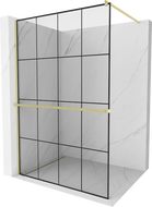 Mexen Kioto+ paroi de douche avec étagère Walk-in 130 x 200 cm, grille noire, doré brossé - 800-130-121-55-77
