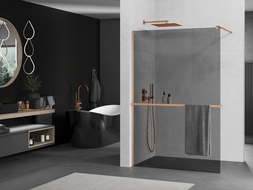 Mexen Kioto+ paroi de douche avec étagère Walk-in 100 x 200 cm, graphite, laiton brossé - 800-100-121-65-40