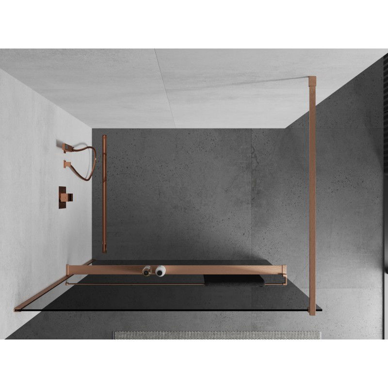 Mexen Kioto+ paroi de douche avec étagère Walk-in 110 x 200 cm, graphite, cuivre brossé - 800-110-121-65-40