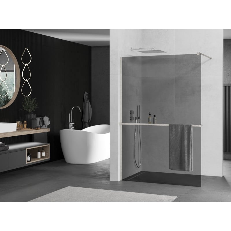 Mexen Kioto+ paroi de douche avec étagère Walk-in 110 x 200 cm, graphite, nickel brossé - 800-110-121-97-40