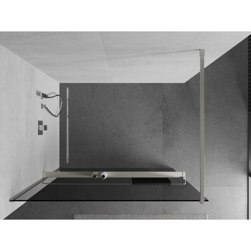 Mexen Kioto+ paroi de douche avec étagère Walk-in 120 x 200 cm, graphite, nickel brossé - 800-120-121-97-40
