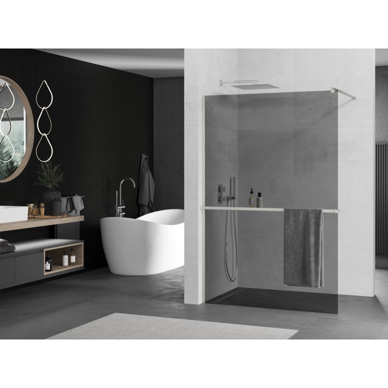 Mexen Kioto+ paroi de douche avec étagère Walk-in 140 x 200 cm, graphite, nickel brossé - 800-140-121-97-40