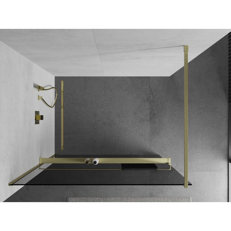 Mexen Kioto+ paroi de douche avec étagère Walk-in 70 x 200 cm, graphite, or brossé - 800-070-121-55-40