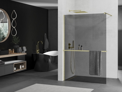 Mexen Kioto+ paroi de douche avec étagère Walk-in 80 x 200 cm, graphite, doré brossé - 800-080-121-55-40