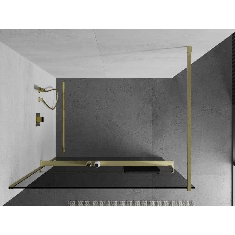 Mexen Kioto+ paroi de douche avec étagère Walk-in 100 x 200 cm, graphite, or brossé - 800-100-121-55-40