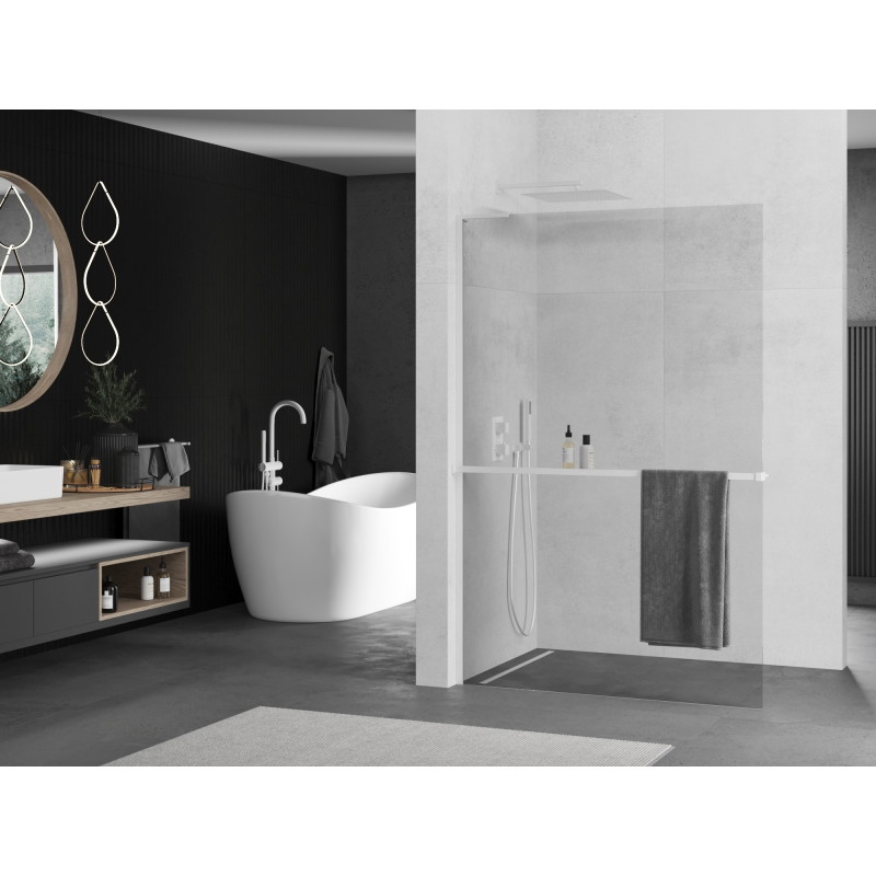 Mexen Kioto+ L paroi de douche avec étagère Walk-in 100 x 200 cm, transparent, blanc - 800-100-123-20-00