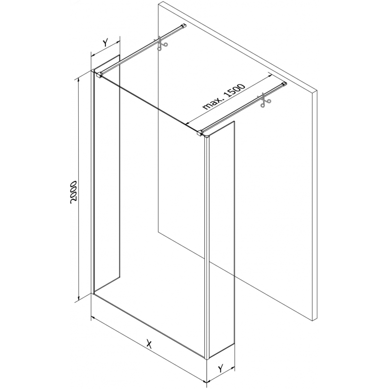 Mexen Kioto paroi de douche autoportante 150 x 30 x 30 cm, transparente, or brossé - 800-150-030-222-55-00-030