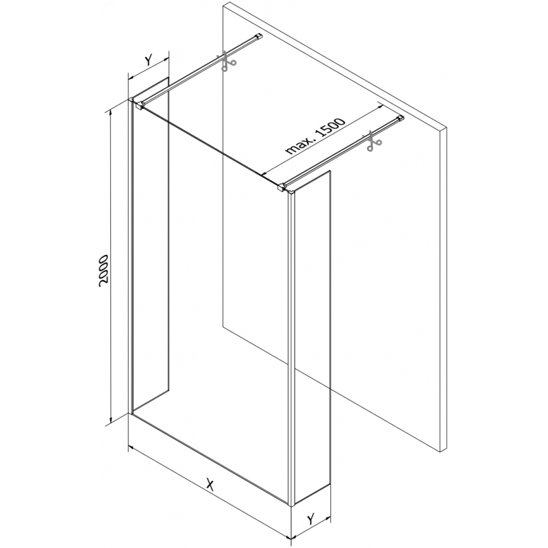 Mexen Kioto paroi de douche autoportante 155 x 30 x 30 cm, transparent, or rose - 800-155-030-222-60-00-030