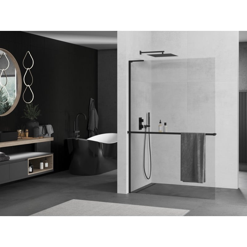 Mexen Kioto+ L paroi de douche avec étagère Walk-in 85 x 200 cm, transparent, noir - 800-085-123-70-00