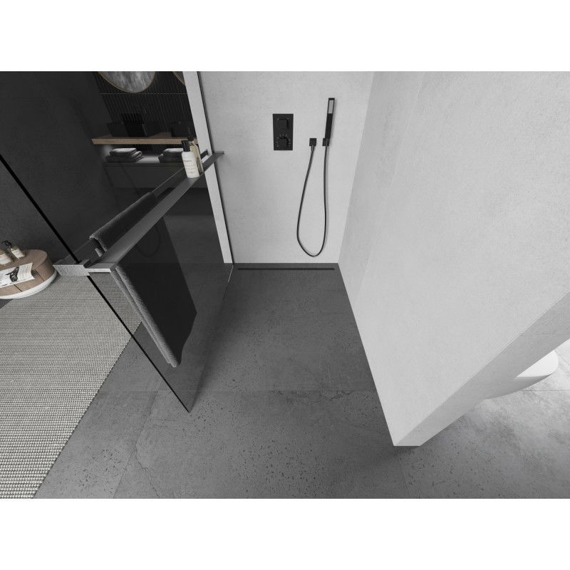 Mexen Kioto+ L paroi de douche avec étagère Walk-in 105 x 200 cm, transparent, gris canon brossé - 800-105-123-66-00