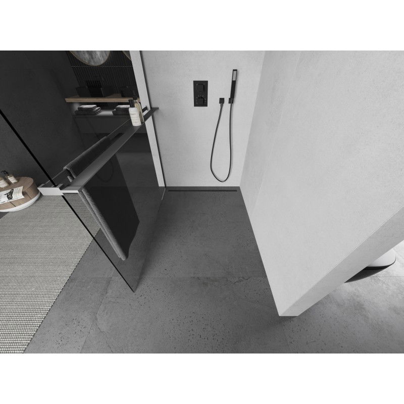 Mexen Kioto+ L paroi de douche avec étagère Walk-in 115 x 200 cm, transparent, métal brossé - 800-115-123-95-00