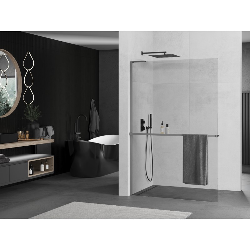 Mexen Kioto+ L paroi de douche avec étagère Walk-in 60 x 200 cm, transparent, gun metal - 800-060-123-95-00