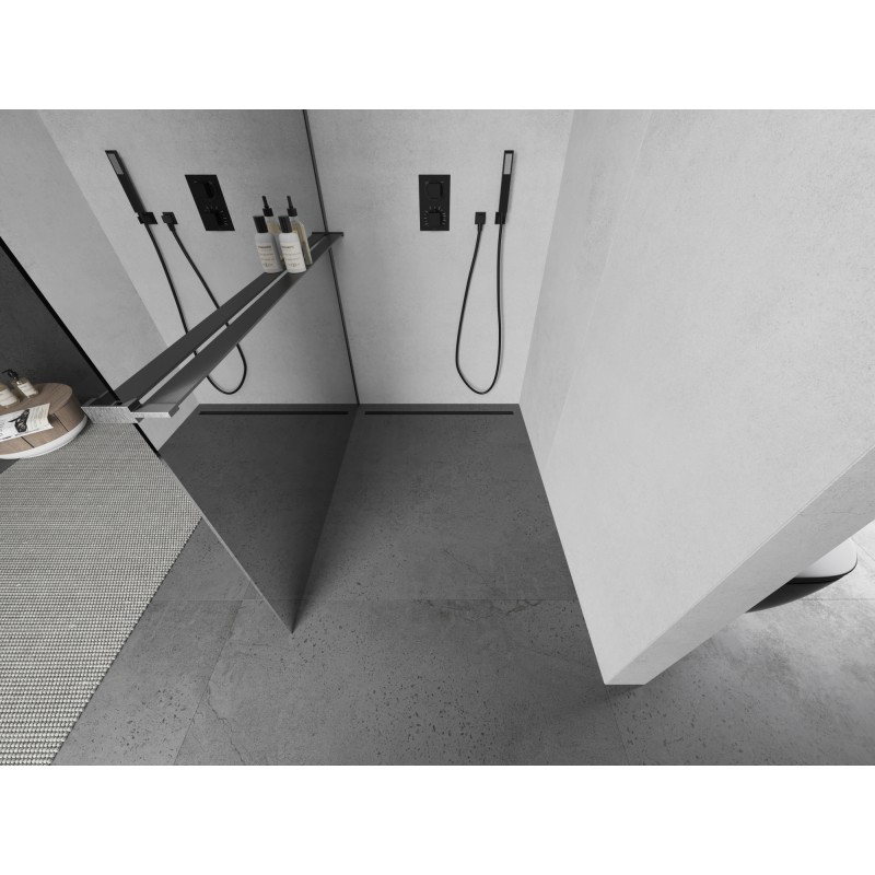 Mexen Kioto+ paroi de douche avec étagère Walk-in 90 x 200 cm, miroir, gris canon brossé - 800-090-121-66-50