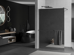 Mexen Kioto+ paroi de douche avec étagère Walk-in 140 x 200 cm, miroir, gris foncé brossé - 800-140-121-66-50