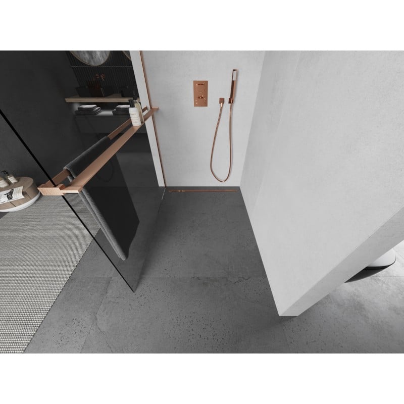 Mexen Kioto+ L paroi de douche avec étagère Walk-in 80 x 200 cm, transparent, cuivre brossé - 800-080-123-65-00
