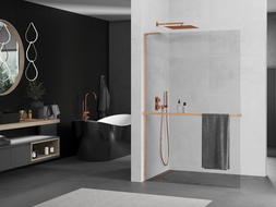 Mexen Kioto+ L paroi de douche avec étagère Walk-in 85 x 200 cm, transparent, laiton brossé - 800-085-123-65-00