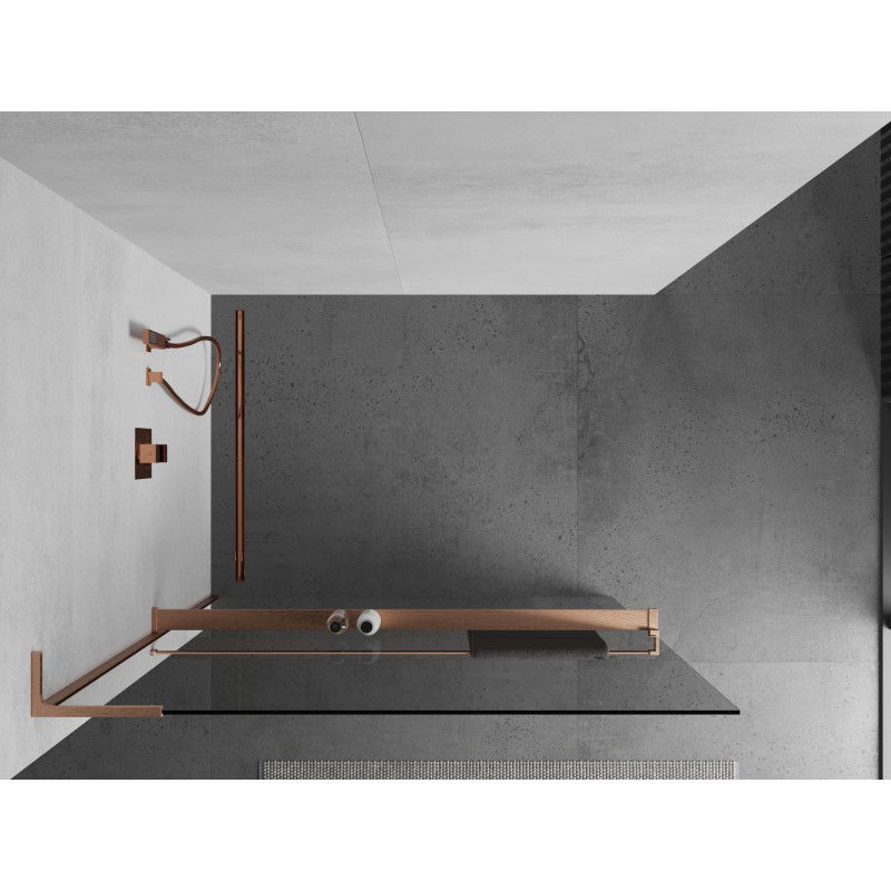 Mexen Kioto+ L paroi de douche avec étagère Walk-in 90 x 200 cm, transparent, cuivre brossé - 800-090-123-65-00