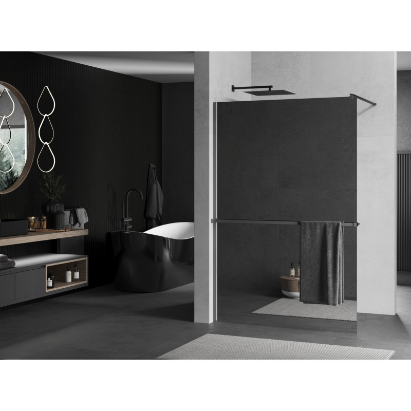 Mexen Kioto+ paroi de douche avec étagère Walk-in 100 x 200 cm, miroir, gun metal - 800-100-121-95-50