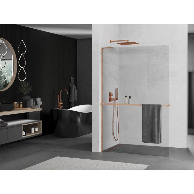 Mexen Kioto+ L Paroi de douche avec étagère Walk-in 120 x 200 cm, transparent, cuivre brossé - 800-120-123-65-00