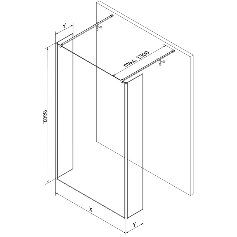 Mexen Kioto panneau de douche autoportant 160 x 30 x 30 cm, transparent, gris canon brossé - 800-160-030-222-66-00-030