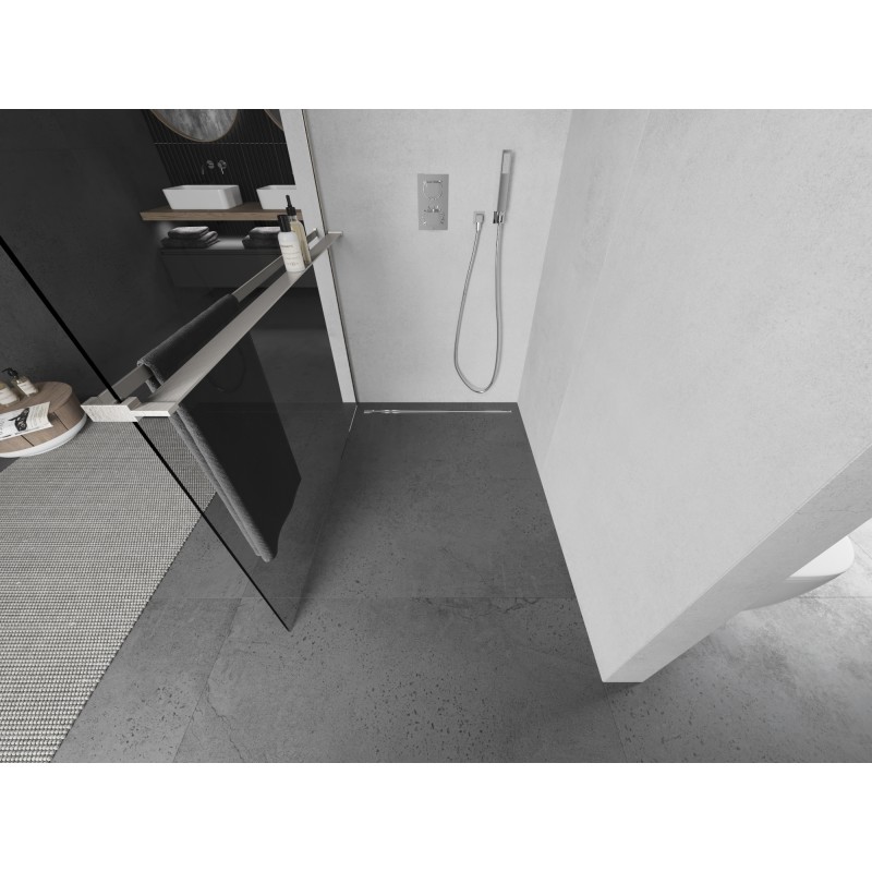 Mexen Kioto+ L paroi de douche avec étagère Walk-in 55 x 200 cm, transparent, nickel brossé - 800-055-123-97-00