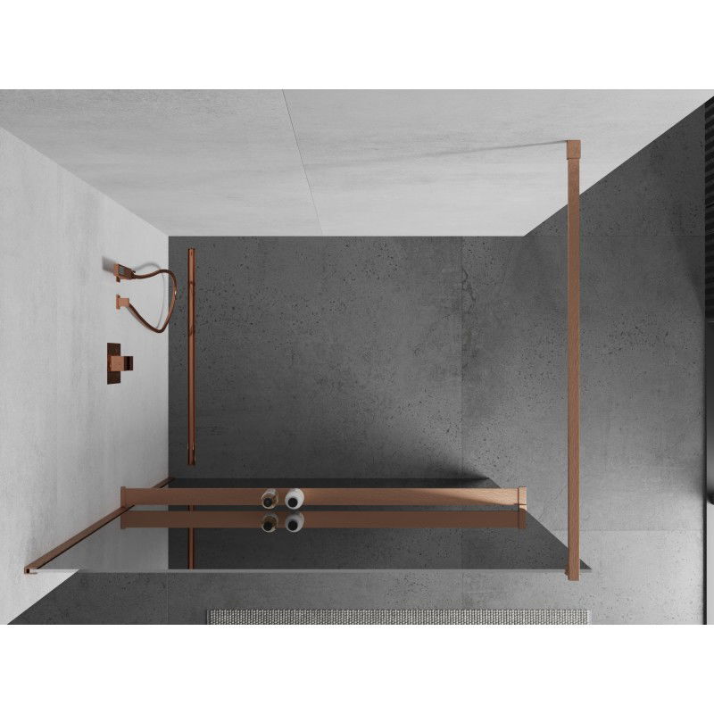 Mexen Kioto+ paroi de douche avec tablette Walk-in 80 x 200 cm, miroir, cuivre brossé - 800-080-121-65-50