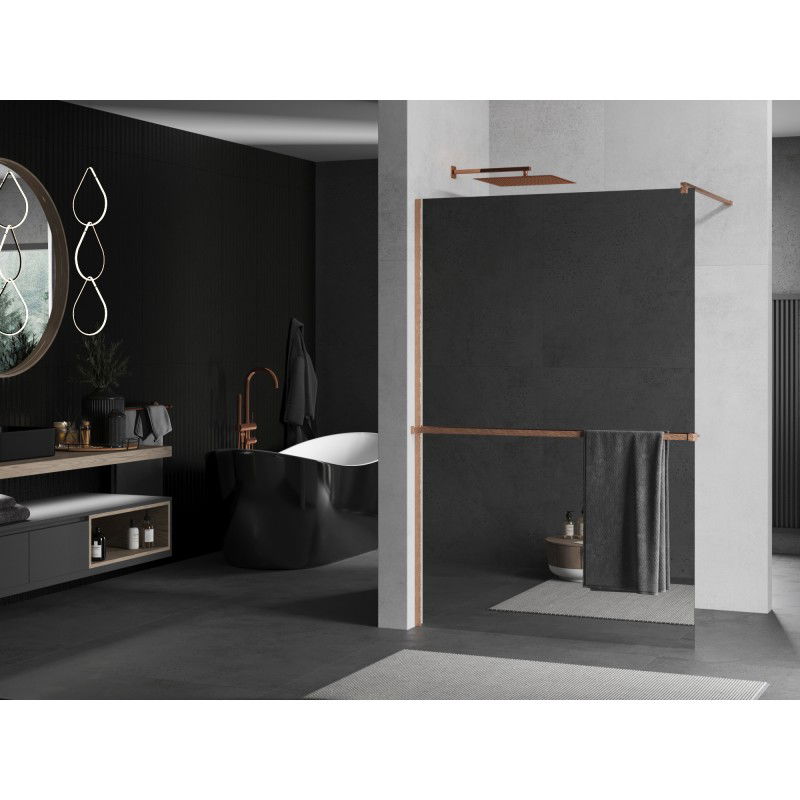 Mexen Kioto+ paroi de douche avec étagère Walk-in 90 x 200 cm, miroir, cuivre brossé - 800-090-121-65-50