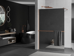 Mexen Kioto+ paroi de douche avec étagère Walk-in 100 x 200 cm, miroir, cuivre brossé - 800-100-121-65-50