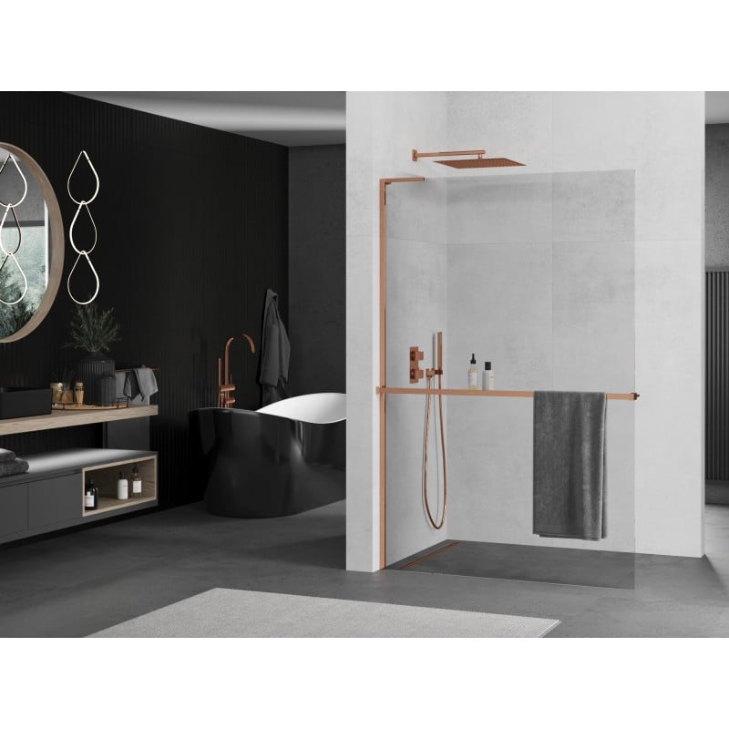 Mexen Kioto+ L paroi de douche avec étagère Walk-in 100 x 200 cm, transparent, or rose - 800-100-123-60-00