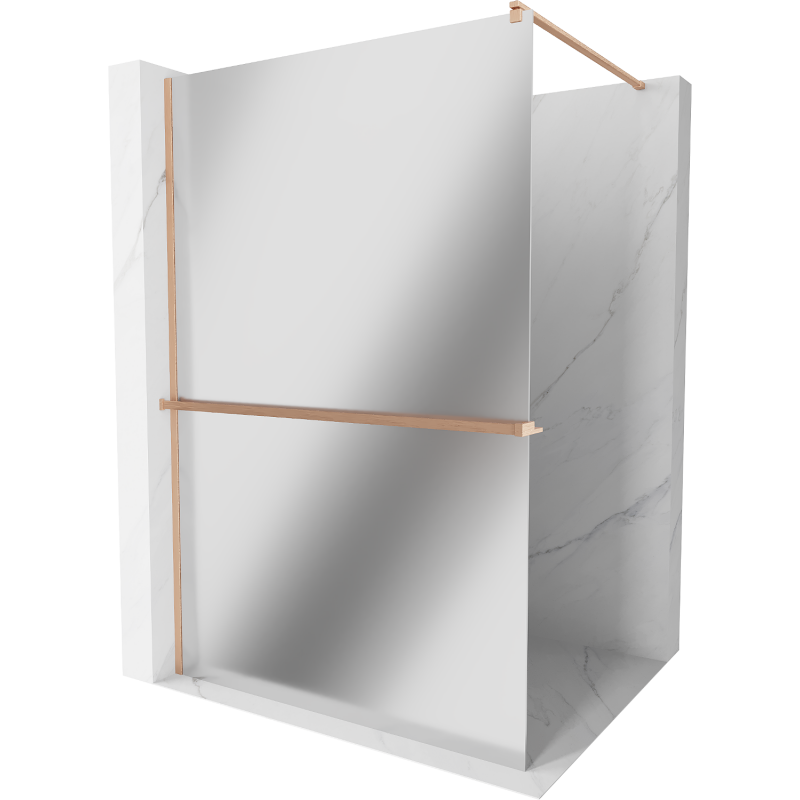 Mexen Kioto+ paroi de douche avec étagère Walk-in 140 x 200 cm, miroir, laiton brossé - 800-140-121-65-50