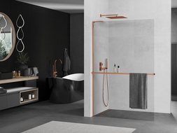 Mexen Kioto+ L cloison de douche avec étagère Walk-in 95 x 200 cm, transparent, or rose - 800-095-123-60-00