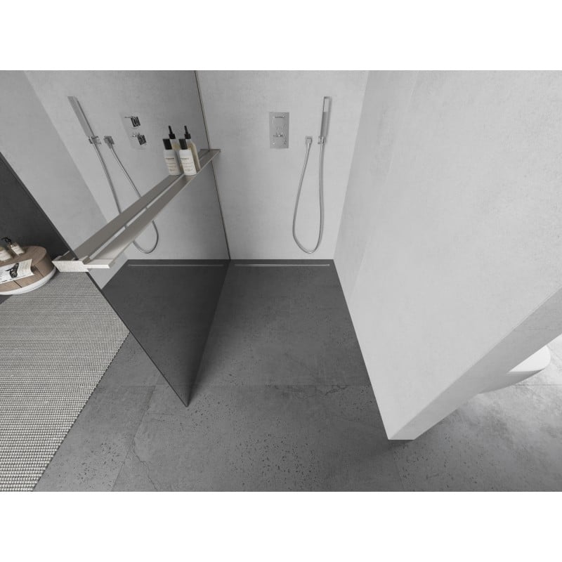 Mexen Kioto+ paroi de douche avec étagère Walk-in 120 x 200 cm, miroir, nickel brossé - 800-120-121-97-50