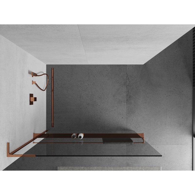Mexen Kioto+ L paroi de douche avec étagère Walk-in 50 x 200 cm, transparent, or rose - 800-050-123-60-00